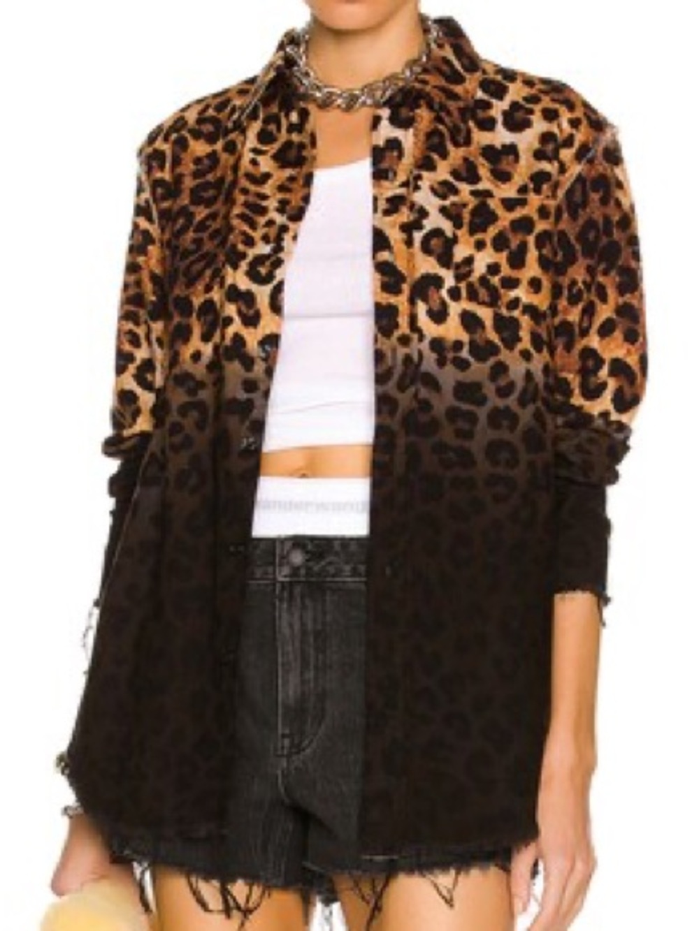 R13 Leopard Ombre Button-Up Cotton Flannel Shirt XS